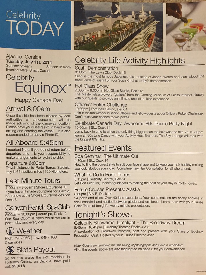 Day 4 and 5 of Celebrity Equinox Mediterranean cruise - Corsica and Sardinia - July 1-2, 2014