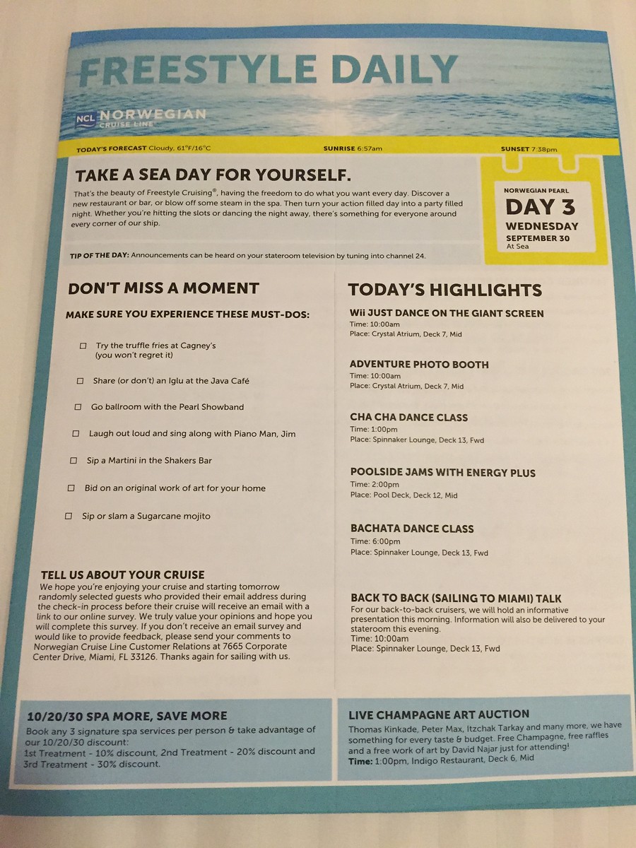Day 3-4 on Norwegian Pearl repositioning cruise: at sea, disembarkation in San Francisco - September 30 - October 1, 2015