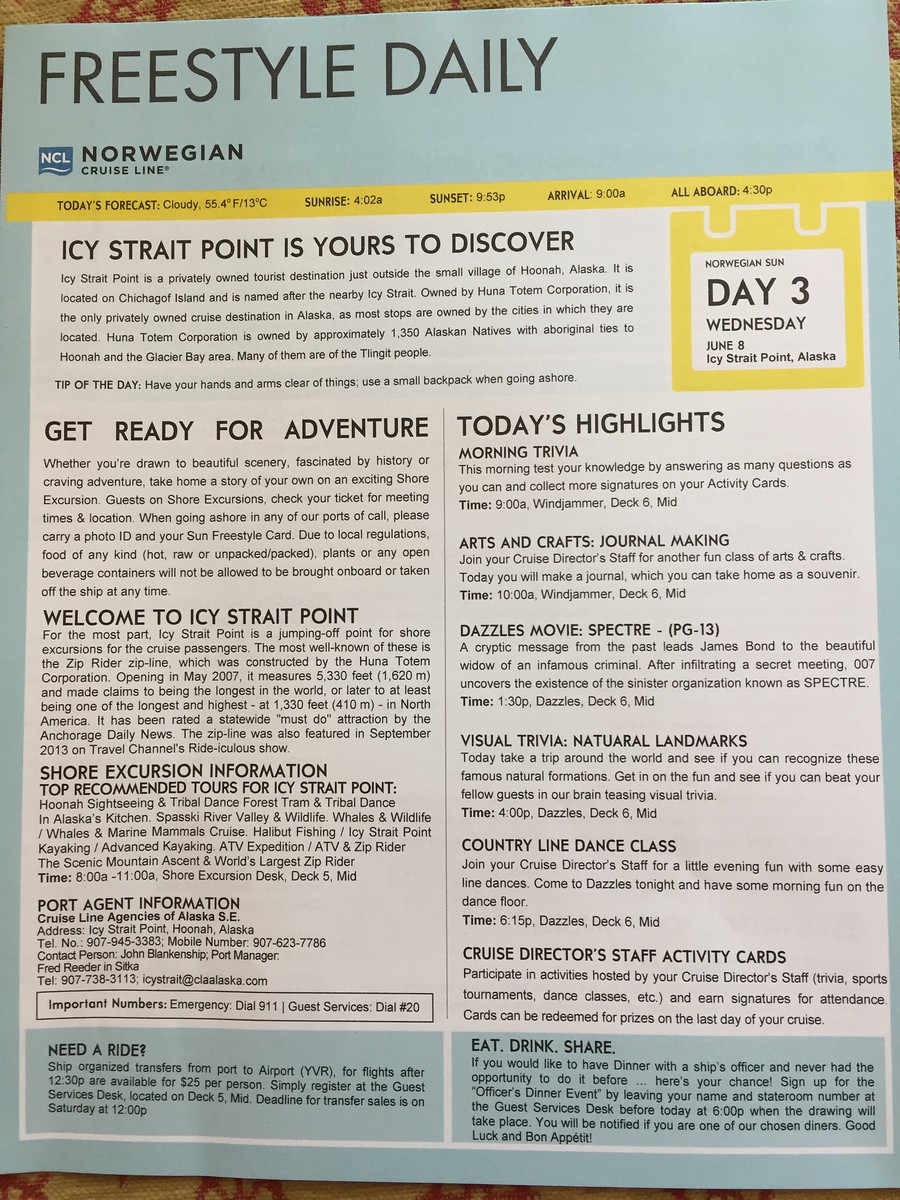 7-night Alaska southbound cruise on Norwegian Sun, Day 3: Icy Strait Point, Seven Seas main dining room - June 8, 2016