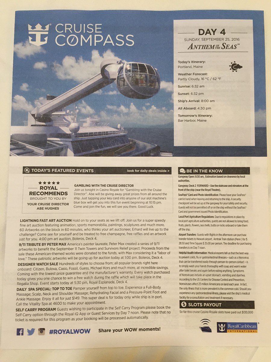 New England/Canada cruise on Anthem of the Seas, Day 4: Portland, ME, the North Star, Grande - September 25, 2016