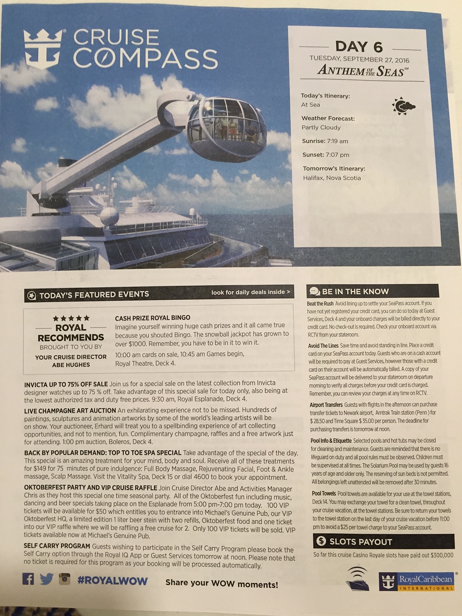 New England/Canada cruise on Anthem of the Seas, Day 6 and 7: Sea day, American Icon, Halifax, Peggys Cove, more lobster(!), Solarium Bistro, fronting a live band - September 27-28, 2016