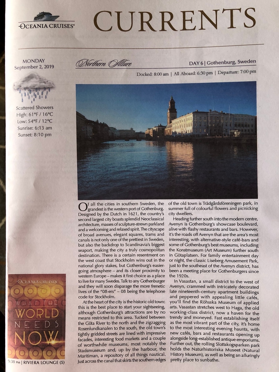 Featured image of post Days 6-7 of Northern Allure cruise on Oceania Riviera: Gothenburg (Sweden), Oslo - September 2-3, 2019