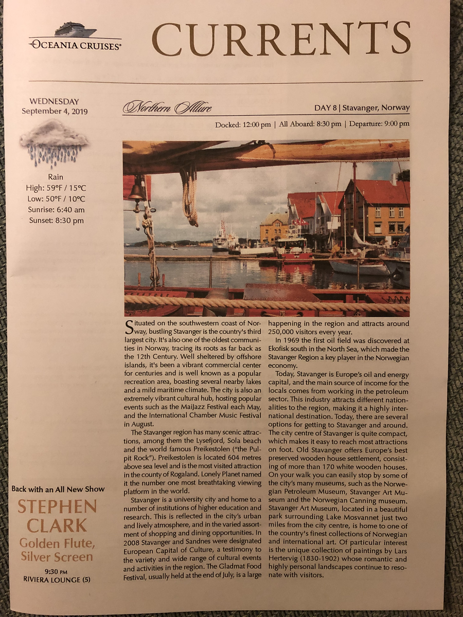 Featured image of post Days 8-9 of Northern Allure cruise on Oceania Riviera: Stavanger, Bergen (Norway) - September 4-5, 2019