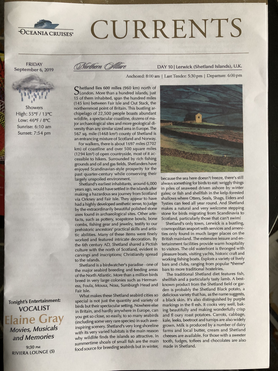 Featured image of post Days 10-11 of Northern Allure cruise on Oceania Riviera: Shetland Islands (UK), Faroe Islands (Denmark) - September 6-7, 2019