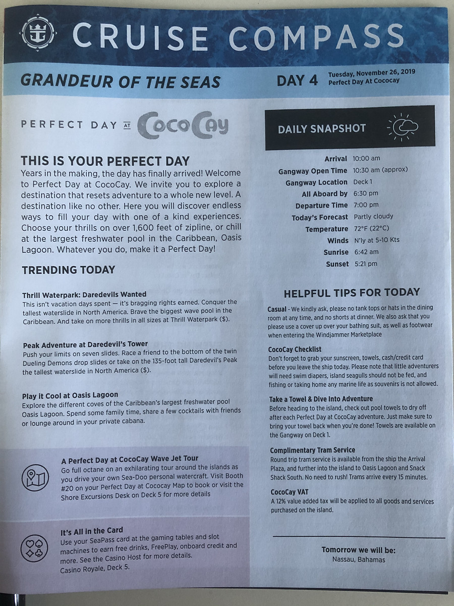Featured image of post Thanksgiving cruise on Grandeur of the Seas: Perfect Day at Cococay, Nassau, Turkey Day at sea, family time - November 26 - December 8, 2019