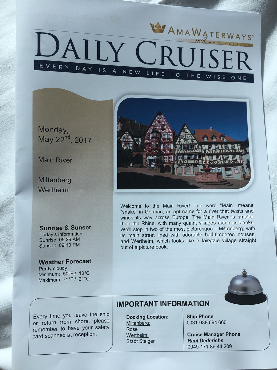 Featured image of post Day 5-6 of Magnificent Europe river cruise on AmaPrima: Miltenburg, Wertheim, Wurzburg bike ride - May 22-23, 2017