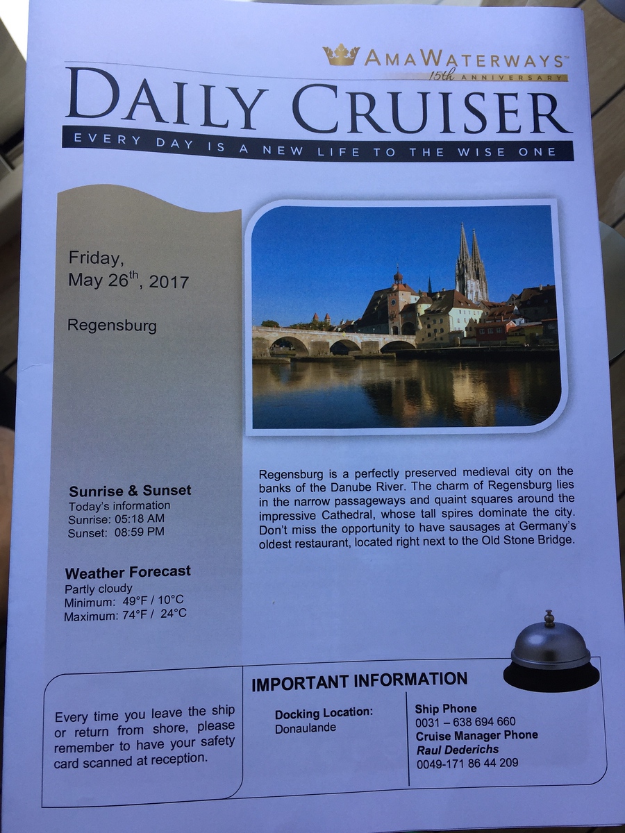 Featured image of post Day 9-10 of Magnificent Europe river cruise on AmaPrima: Regensburg, Passau, Linz - May 26-27, 2017